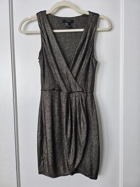 Forever 21 Metallic Gold Black Sleeveless Wrap Dress
